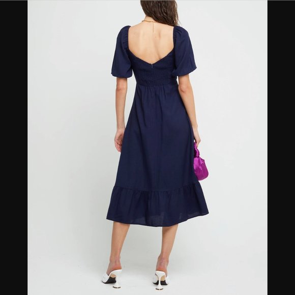 O.P.T. Violetta Midi Dress Navy Sz. S - Picture 3 of 10